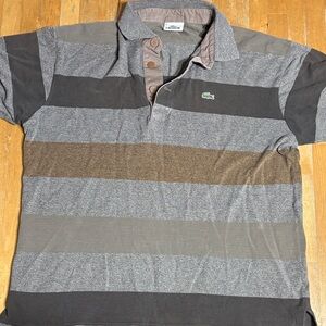 Lacoste Men's Polo Shirt - Gray and Brown Stripes